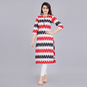 Designer Cotton Straight Fit Ikkat Kurti
