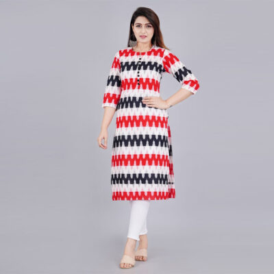 Designer Cotton Straight Fit Ikkat Kurti