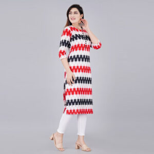 Alternative view of Designer Cotton Straight Fit Ikkat Kurti