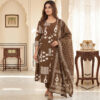 Sima Brown Cotton Printed With Handwork Fancy Kurti Set