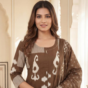 Alternative view of Sima Brown Cotton Printed With Handwork Fancy Kurti Set