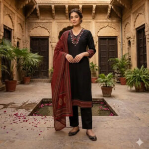 Cotton Real Mirror Work Kurti With Pant Dupatta